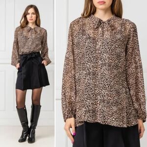 Marella Neckerchief Neck Tie Sash Blouse Animal Leopard Cheetah Viscose SIZE 14